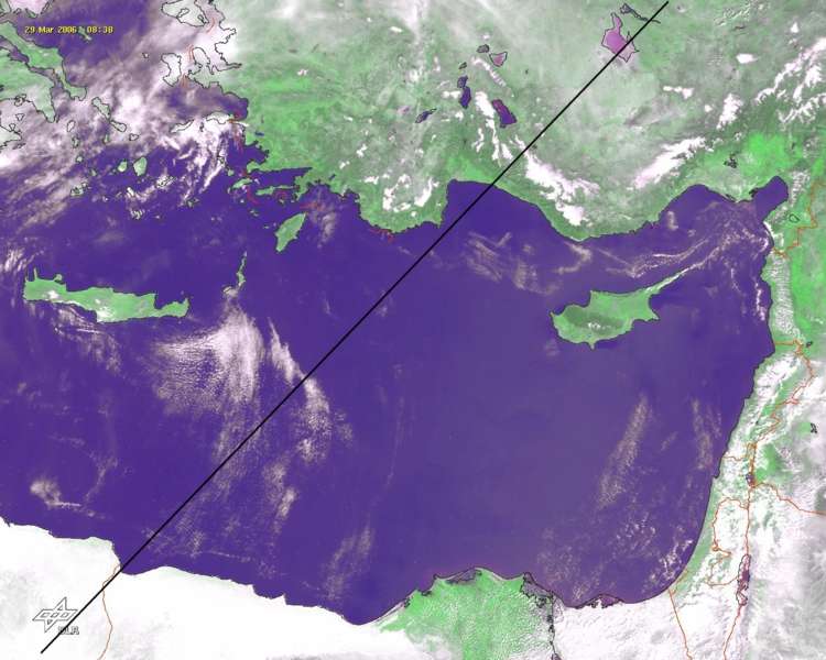 {Wetter Mittelmeer 29. März 2006 um 08:38 Uhr UT}